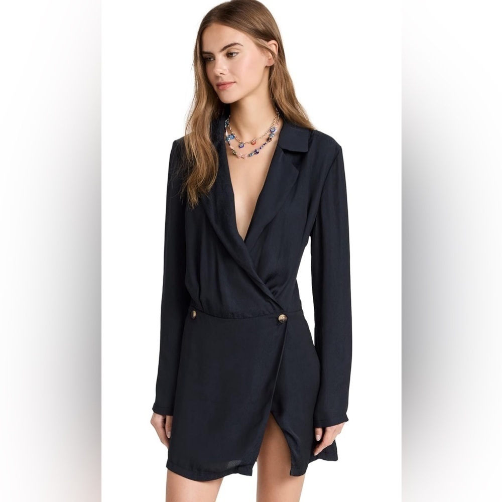 Free People Women's Simone Dress Navu long sleeves snake skin pattern L linned